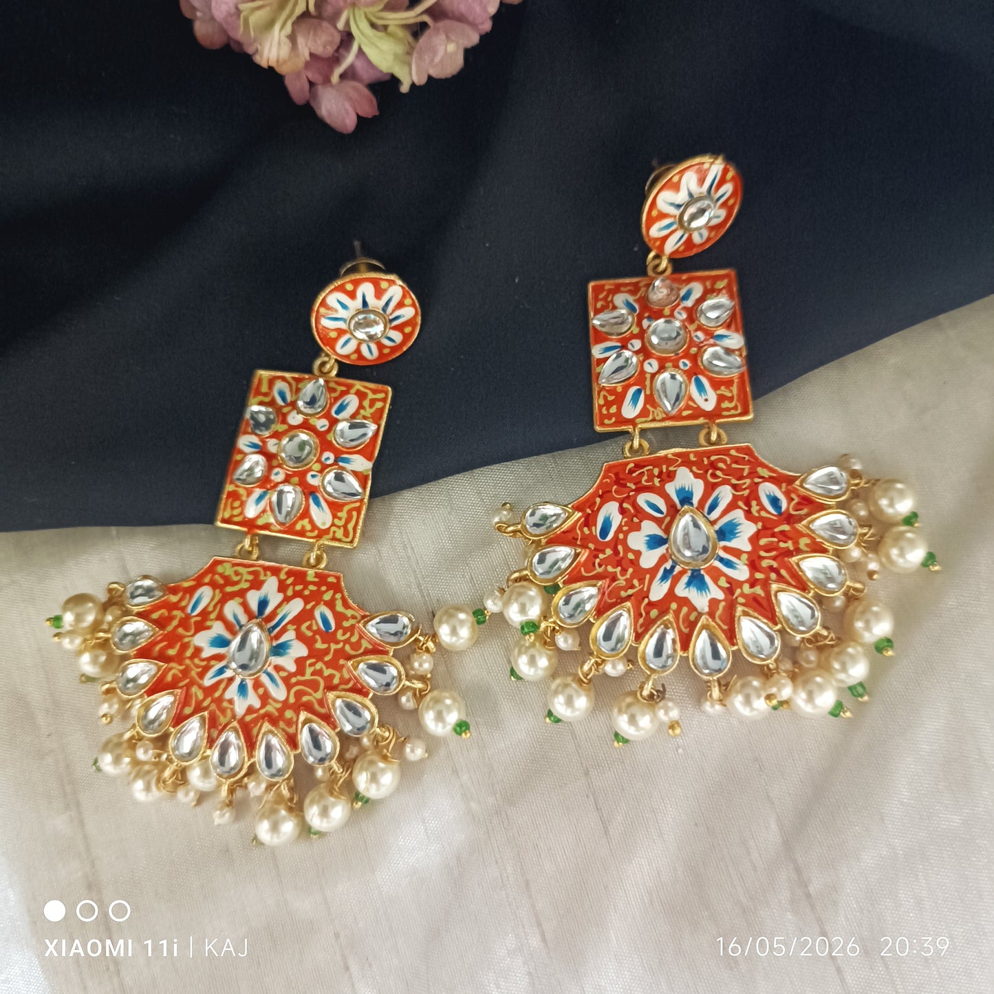 Handprint meenakari long light weight earrings