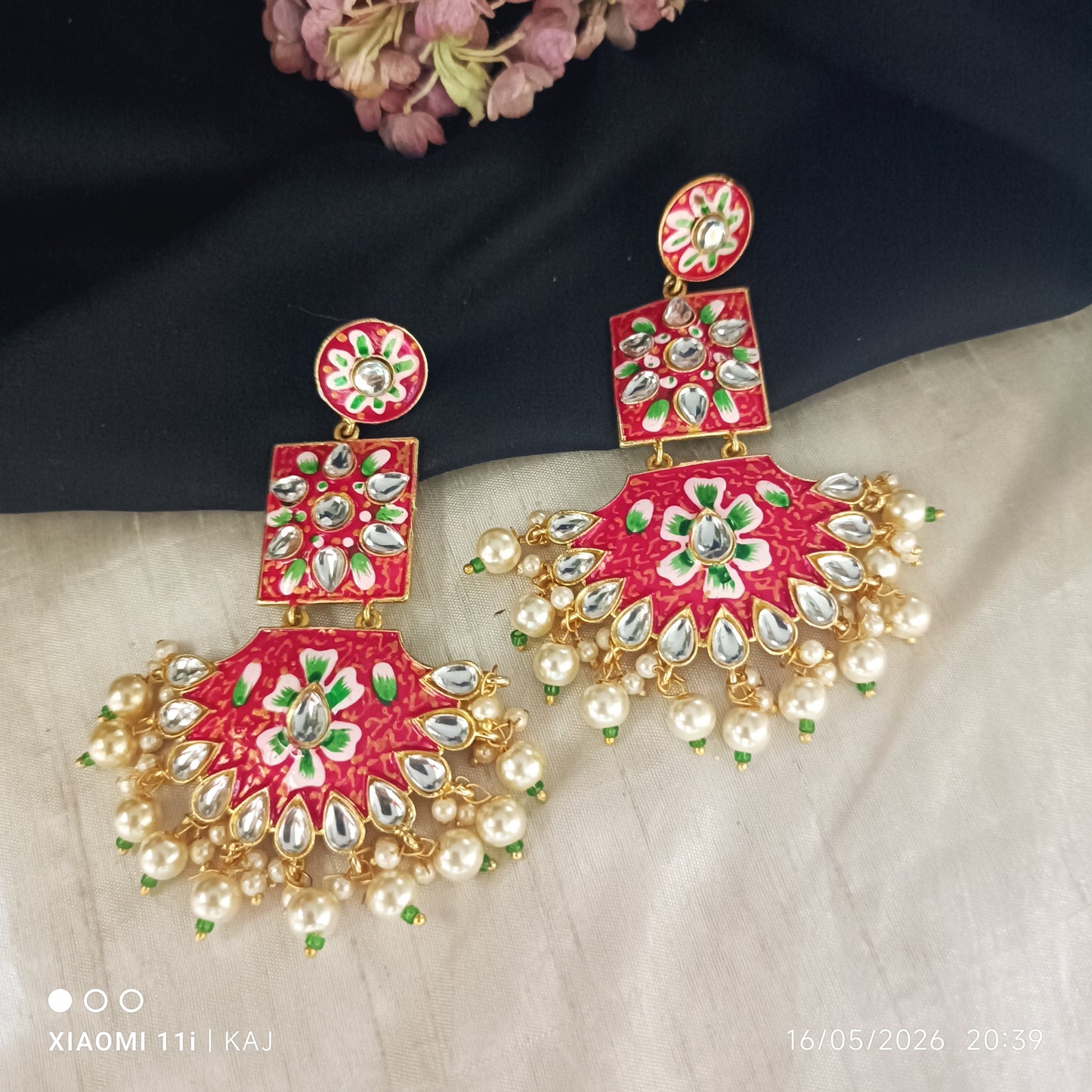 Handprint meenakari long light weight earrings