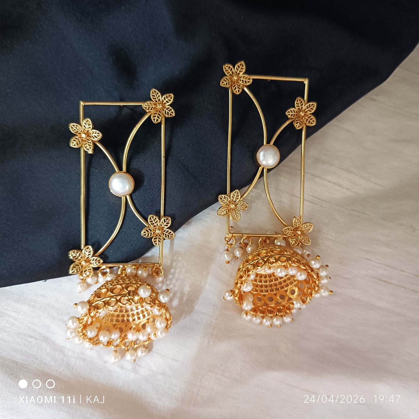 Brass base long earrings