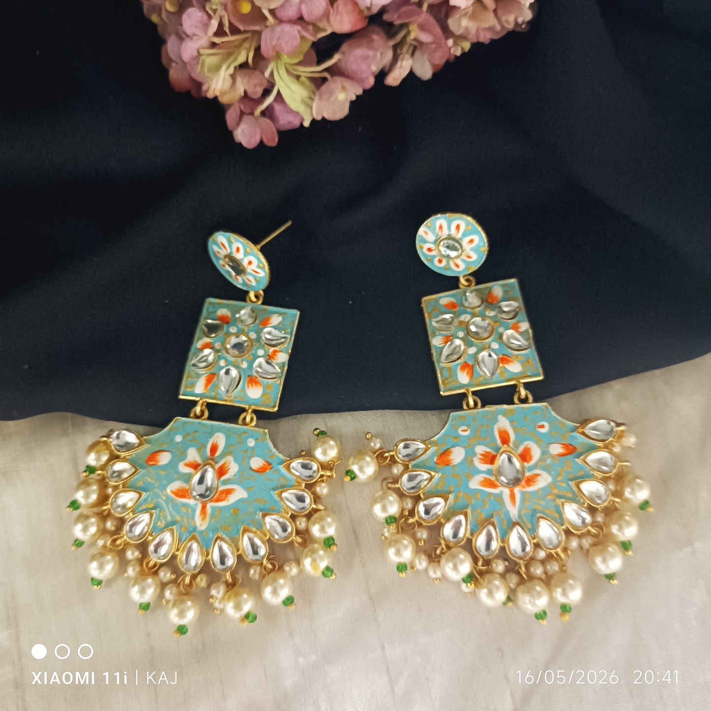 Handprint meenakari long light weight earrings