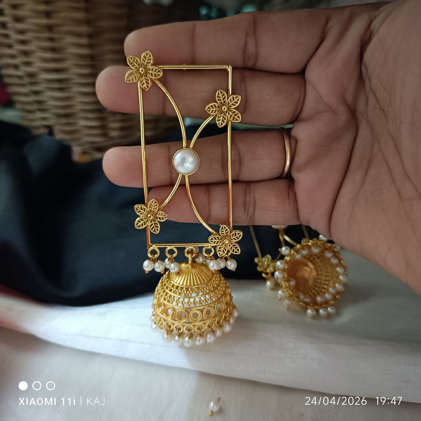 Brass base long earrings