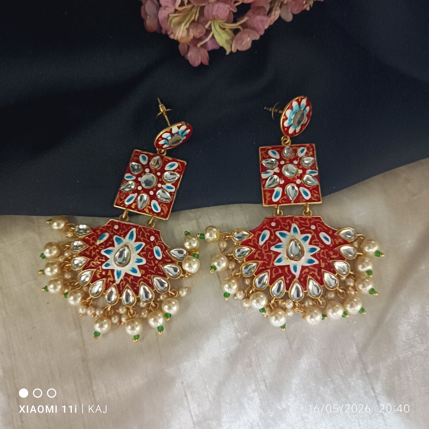 Handprint meenakari long light weight earrings