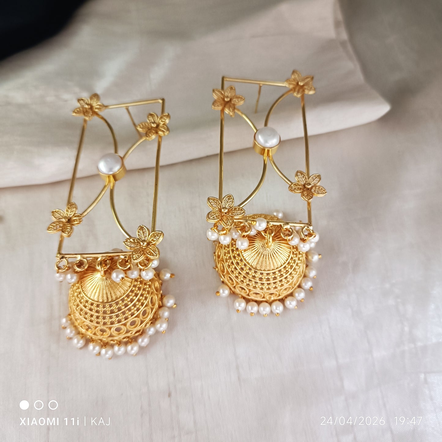 Brass base long earrings