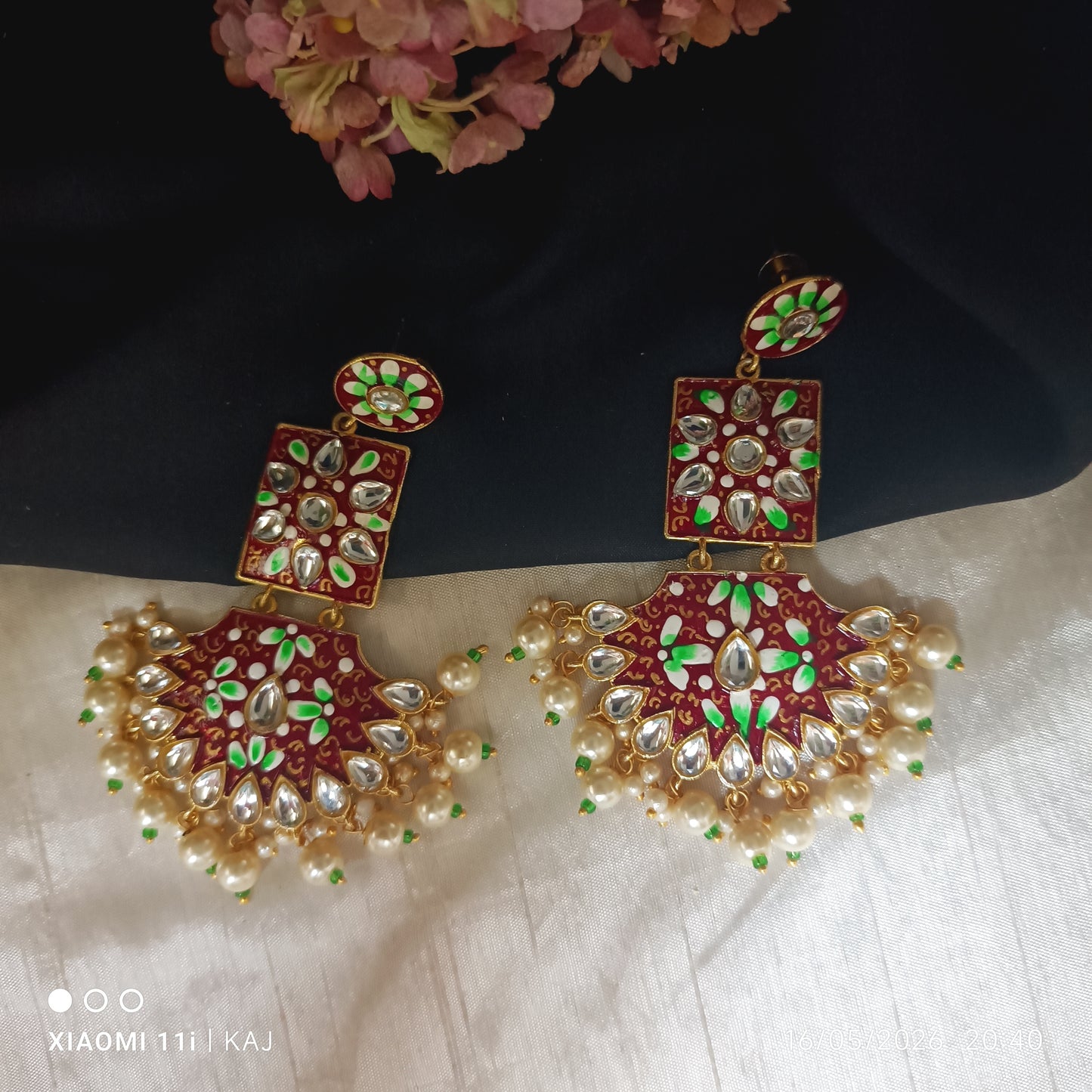 Handprint meenakari long light weight earrings