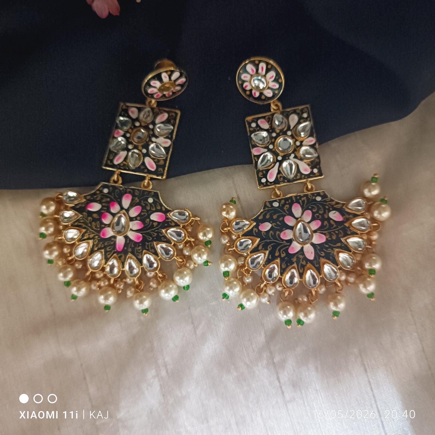 Handprint meenakari long light weight earrings