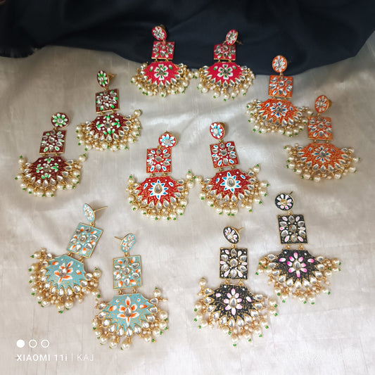 Handprint meenakari long light weight earrings